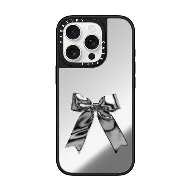 CASETiFY iPhone 16 Pro ケース Silver on Black ミラーケース MagSafe対応 Butterfly Metallic Ribbon