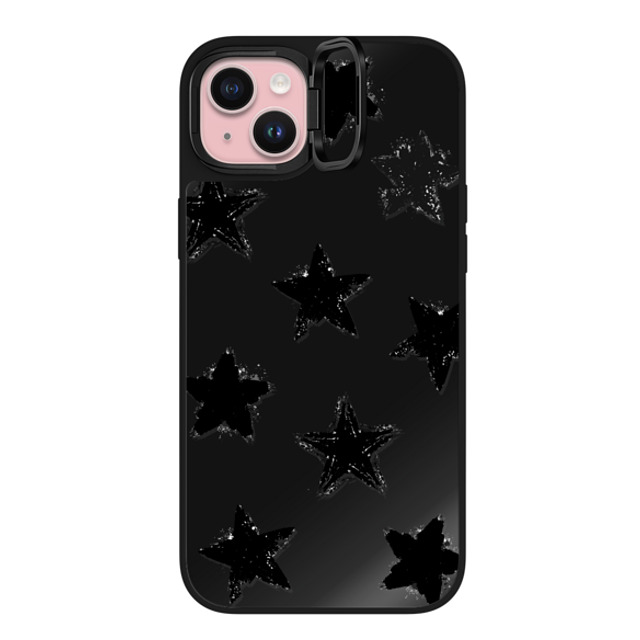 CASETiFY iPhone 15 Plus ケース Black on Black ミラー リングスタンドケース MagSafe対応 Monochrome,Pattern Star Marks