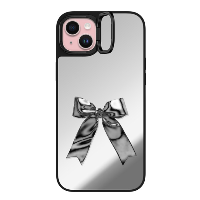 CASETiFY iPhone 15 Plus ケース Silver on Black ミラー リングスタンドケース MagSafe対応 Butterfly Metallic Ribbon