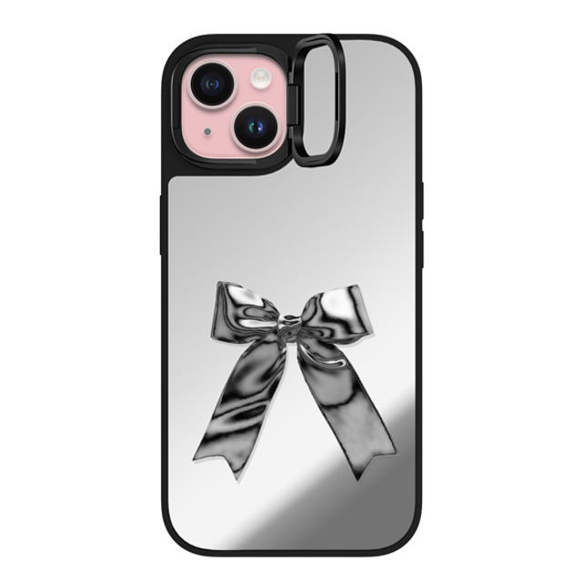 CASETiFY iPhone 15 ケース Silver on Black ミラー リングスタンドケース MagSafe対応 Butterfly Metallic Ribbon