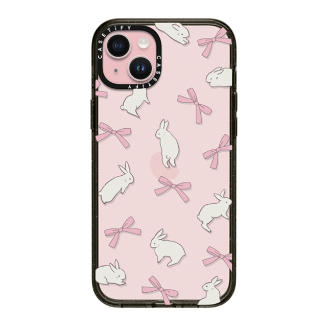 CASETiFY iPhone 15 Plus ケース ブラック インパクトケース Animal,Cottagecore,Pattern Rabbit Ribbon