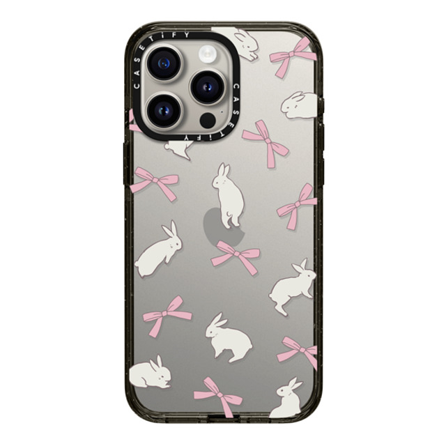 CASETiFY iPhone 15 Pro Max ケース ブラック インパクトケース Animal,Cottagecore,Pattern Rabbit Ribbon