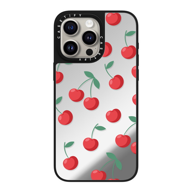 CASETiFY iPhone 15 Pro Max ケース Silver on Black ミラーケース MagSafe対応 Fruit,Food,Cherry,Pattern,Cherry,Strawberry,Fruit Cherries