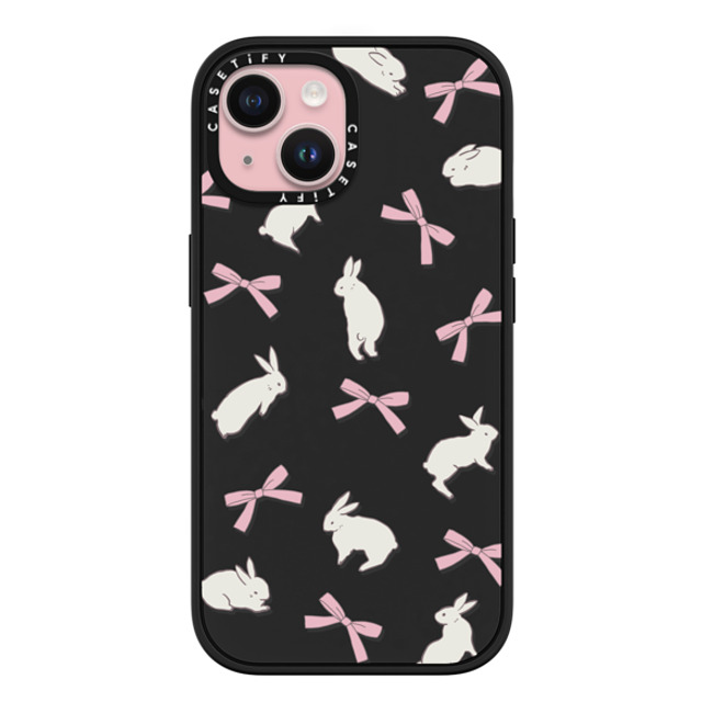 CASETiFY iPhone 15 ケース マットブラック インパクトケース MagSafe対応 Animal,Cottagecore,Pattern Rabbit Ribbon