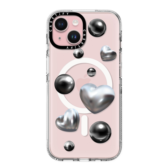 CASETiFY iPhone 15 ケース クリア クリア ケース MagSafe対応 Monochrome,Futurism Chrome Love