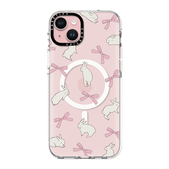 CASETiFY iPhone 15 Plus ケース クリア クリア ケース MagSafe対応 Animal,Cottagecore,Pattern Rabbit Ribbon