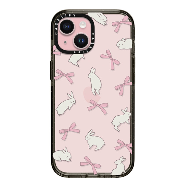 CASETiFY iPhone 15 ケース ブラック インパクトケース Animal,Ribbon,Cottagecore,Pattern Rabbit Ribbon