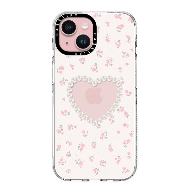 CASETiFY iPhone 15 ケース クリア クリア ケース MagSafe対応 Heart,Floral,Heart,Cottagecore Pearly Heart