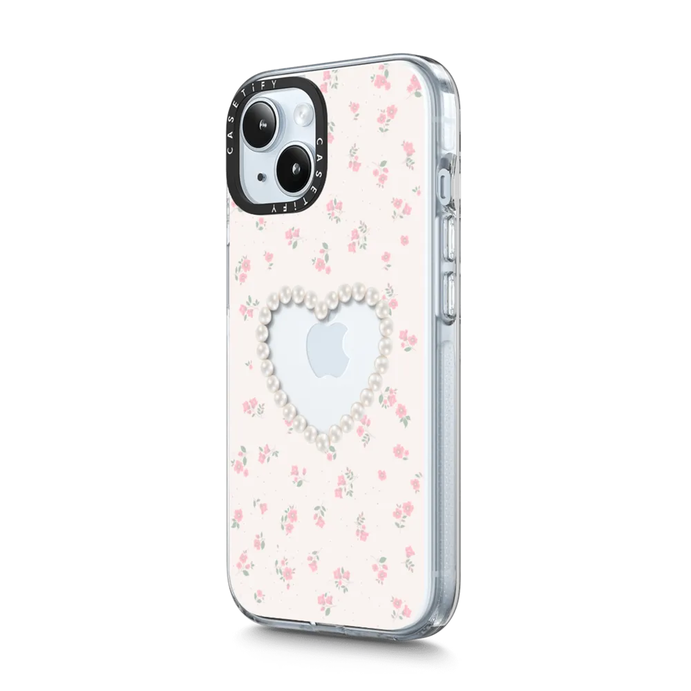 Clear iPhone 15 Plus Case MagSafe Compatible - Pearly Heart