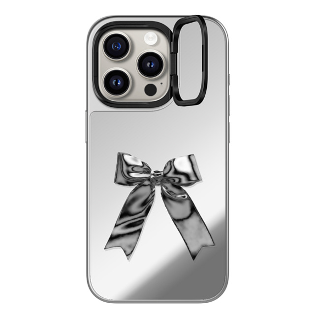 CASETiFY iPhone 15 Pro ケース シルバー (シルバーバンパー) ミラー リングスタンドケース MagSafe対応 Butterfly Metallic Ribbon