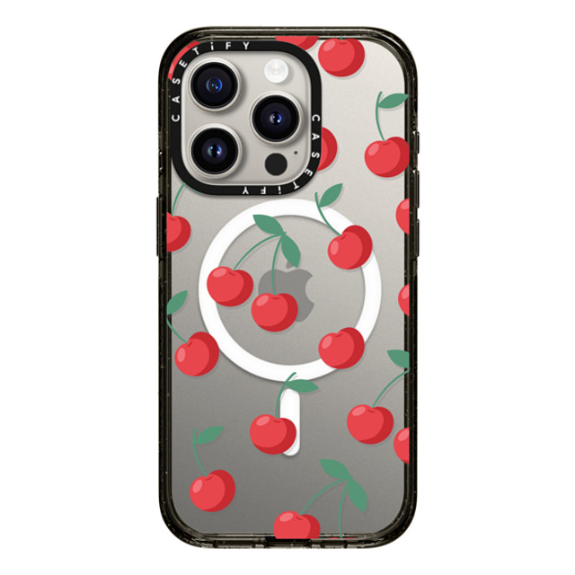 CASETiFY iPhone 15 Pro ケース ブラック インパクトケース MagSafe対応 Fruit,Food,Pattern,Cherry,Strawberry,Fruit Cherries