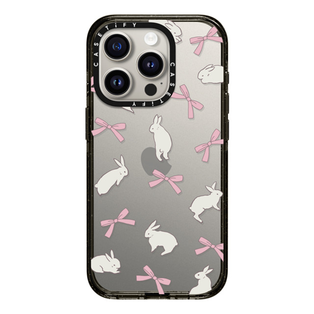 CASETiFY iPhone 15 Pro ケース ブラック インパクトケース Animal,Cottagecore,Pattern Rabbit Ribbon