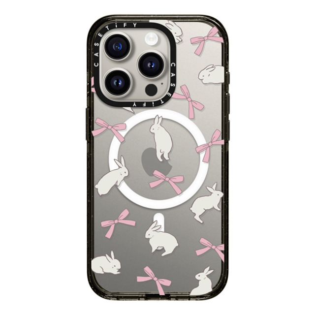 CASETiFY iPhone 15 Pro ケース ブラック インパクトケース MagSafe対応 Animal,Cottagecore,Pattern Rabbit Ribbon