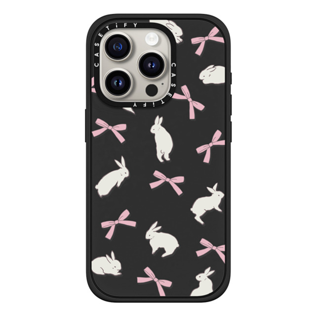 CASETiFY iPhone 15 Pro ケース マットブラック インパクトケース MagSafe対応 Animal,Cottagecore,Pattern Rabbit Ribbon