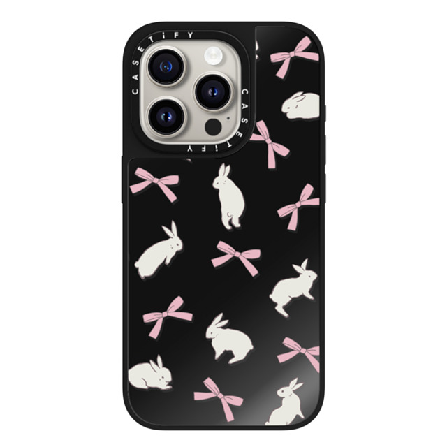 CASETiFY iPhone 15 Pro Case Black on Black ミラーケース MagSafe対応 Animal,Cottagecore,Pattern,Ribbon Rabbit Ribbon CASETiFY iPhone 15 Pro Case Black on Black ミラーケース MagSafe対応 Animal,Cottagecore,Pattern,Ribbon Rabbit Ribbon