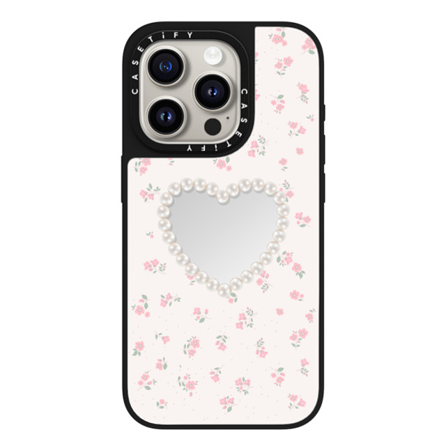 CASETiFY iPhone 15 Pro Case Silver on Black ミラーケース MagSafe対応 Floral,Heart,Cottagecore,Heart Pearly Heart CASETiFY iPhone 15 Pro Case Silver on Black ミラーケース MagSafe対応 Floral,Heart,Cottagecore,Heart Pearly Heart