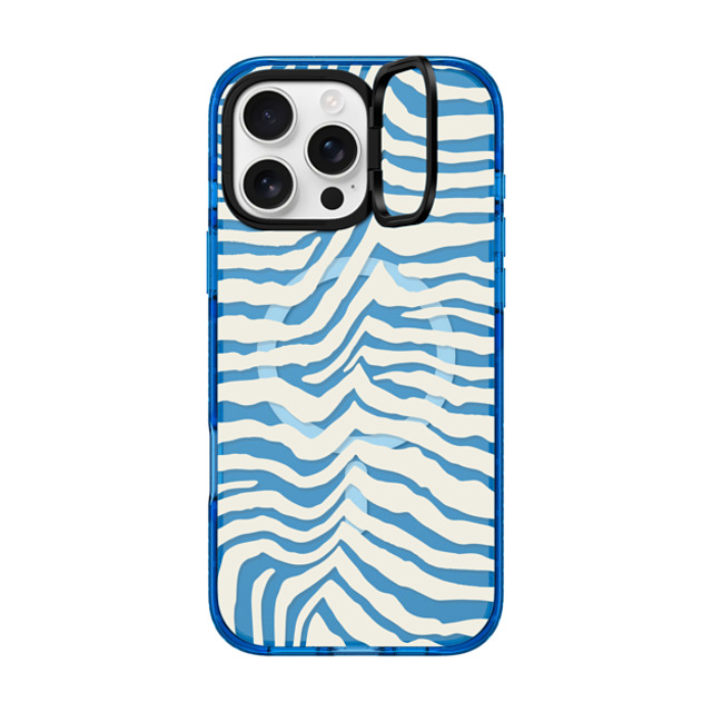 CASETiFY iPhone 16 Pro Max ケース スカイブルー インパクトリングスタンドケース MagSafe対応 Dark Academia Zebra Stripe