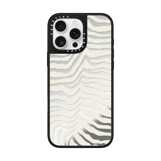 CASETiFY iPhone 16 Pro Max ケース Silver on Black ミラーケース MagSafe対応 Dark Academia Zebra Stripe