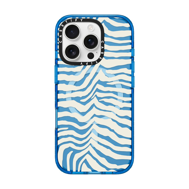 CASETiFY iPhone 16 Pro ケース スカイブルー インパクトケース MagSafe対応 Dark Academia Zebra Stripe