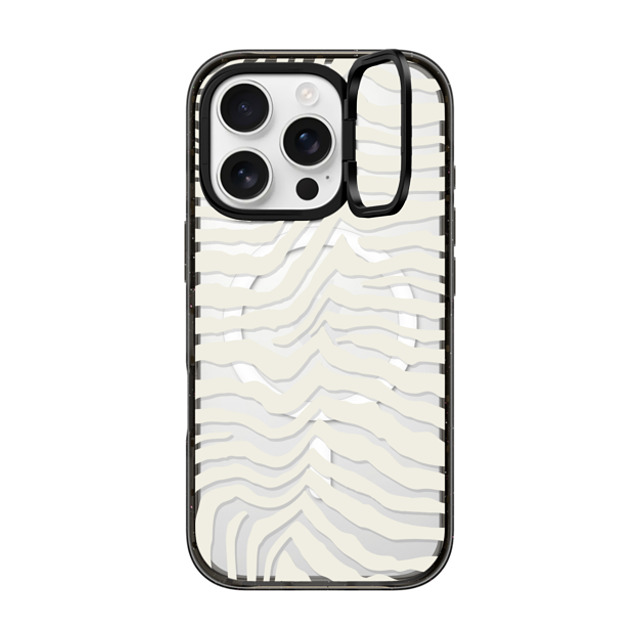 CASETiFY iPhone 16 Pro ケース ブラック インパクトリングスタンドケース MagSafe対応 Dark Academia Zebra Stripe