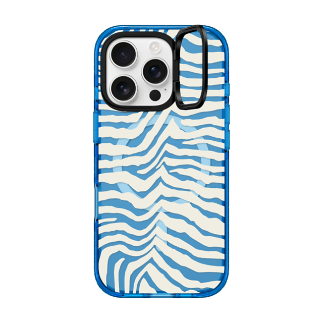 CASETiFY iPhone 16 Pro ケース スカイブルー インパクトリングスタンドケース MagSafe対応 Dark Academia Zebra Stripe