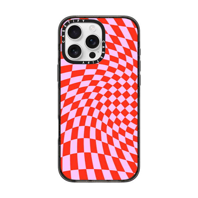 CASETiFY iPhone 16 Pro Max ケース ブラック インパクトケース MagSafe対応 Checkered,Pattern,Pattern Strawberry Checkers