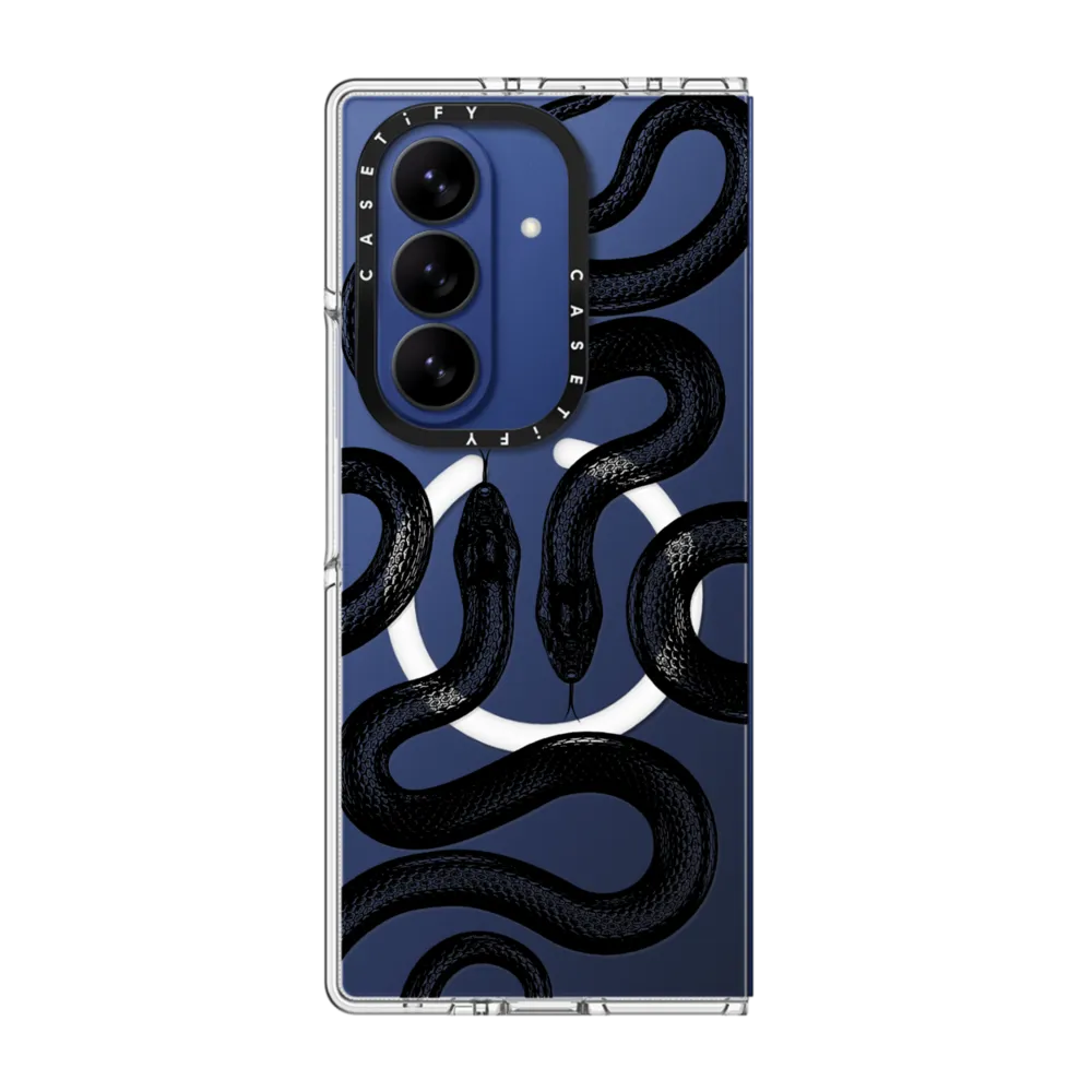 Clear Magnetic Galaxy Z Fold7 Case - Black Kingsnake