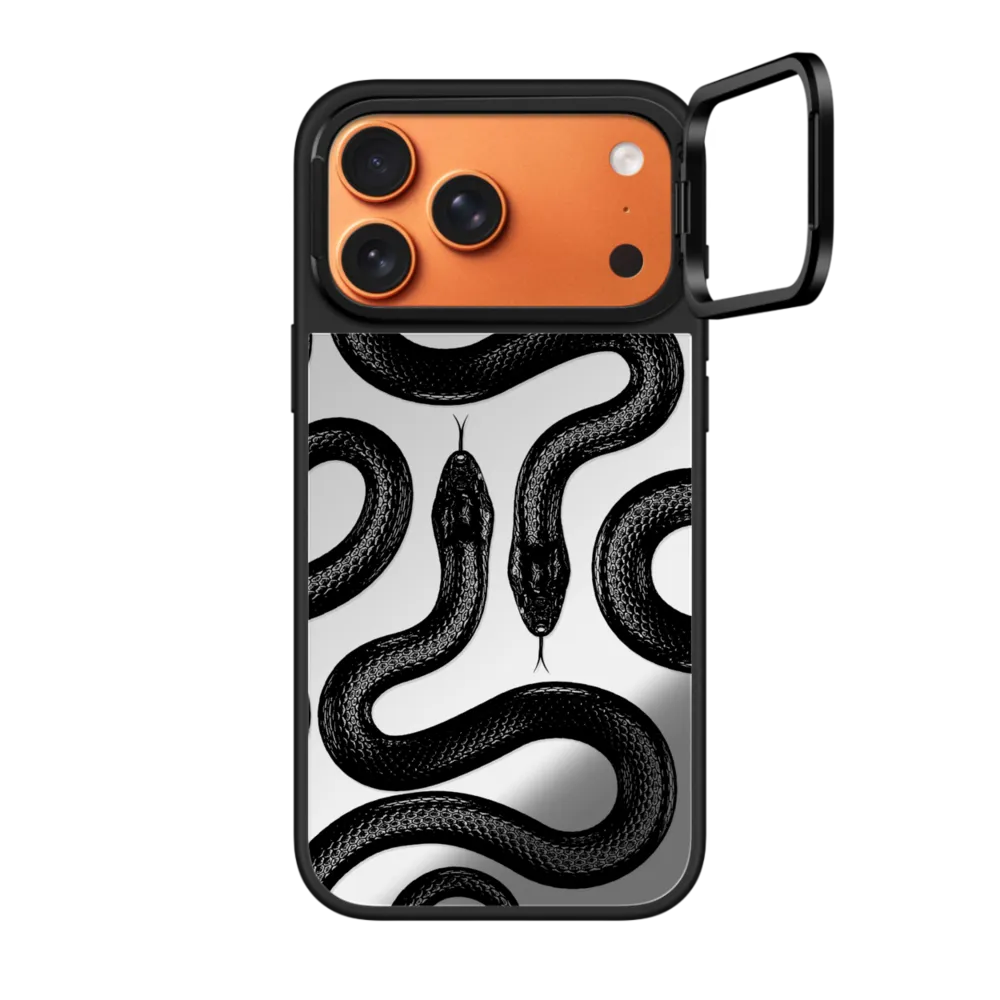 Mirror Ring Stand iPhone 17 Pro Max Case MagSafe Compatible - Black Kingsnake