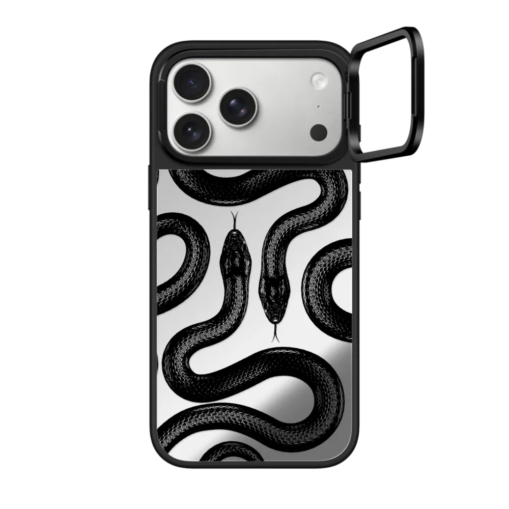 Mirror Ring Stand iPhone 17 Pro Max Case MagSafe Compatible - Black Kingsnake