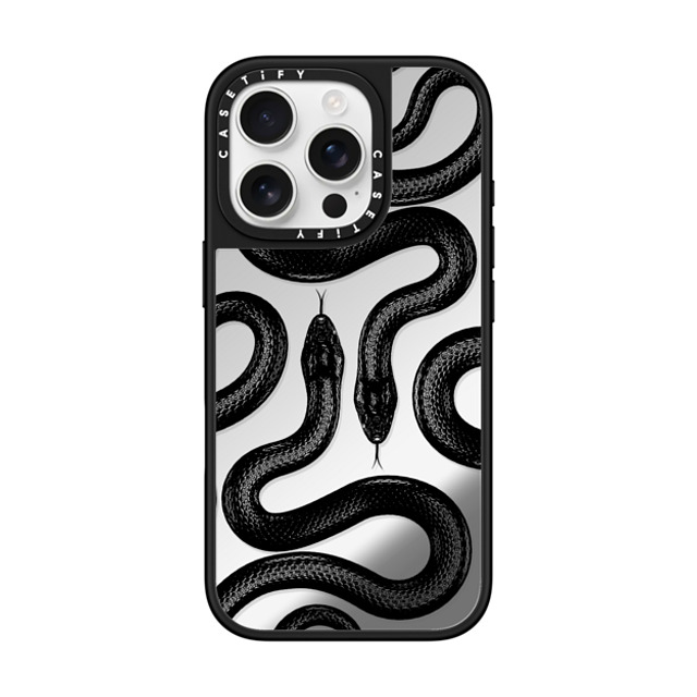 CASETiFY iPhone 16 Pro ケース Silver on Black ミラーケース MagSafe対応 Animal,Hype Black Kingsnake