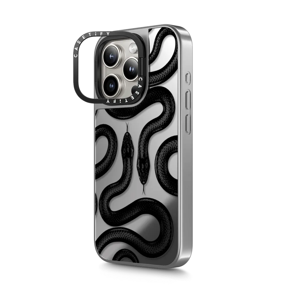 Mirror Ring Stand iPhone 15 Pro Max Case MagSafe Compatible - Black Kingsnake