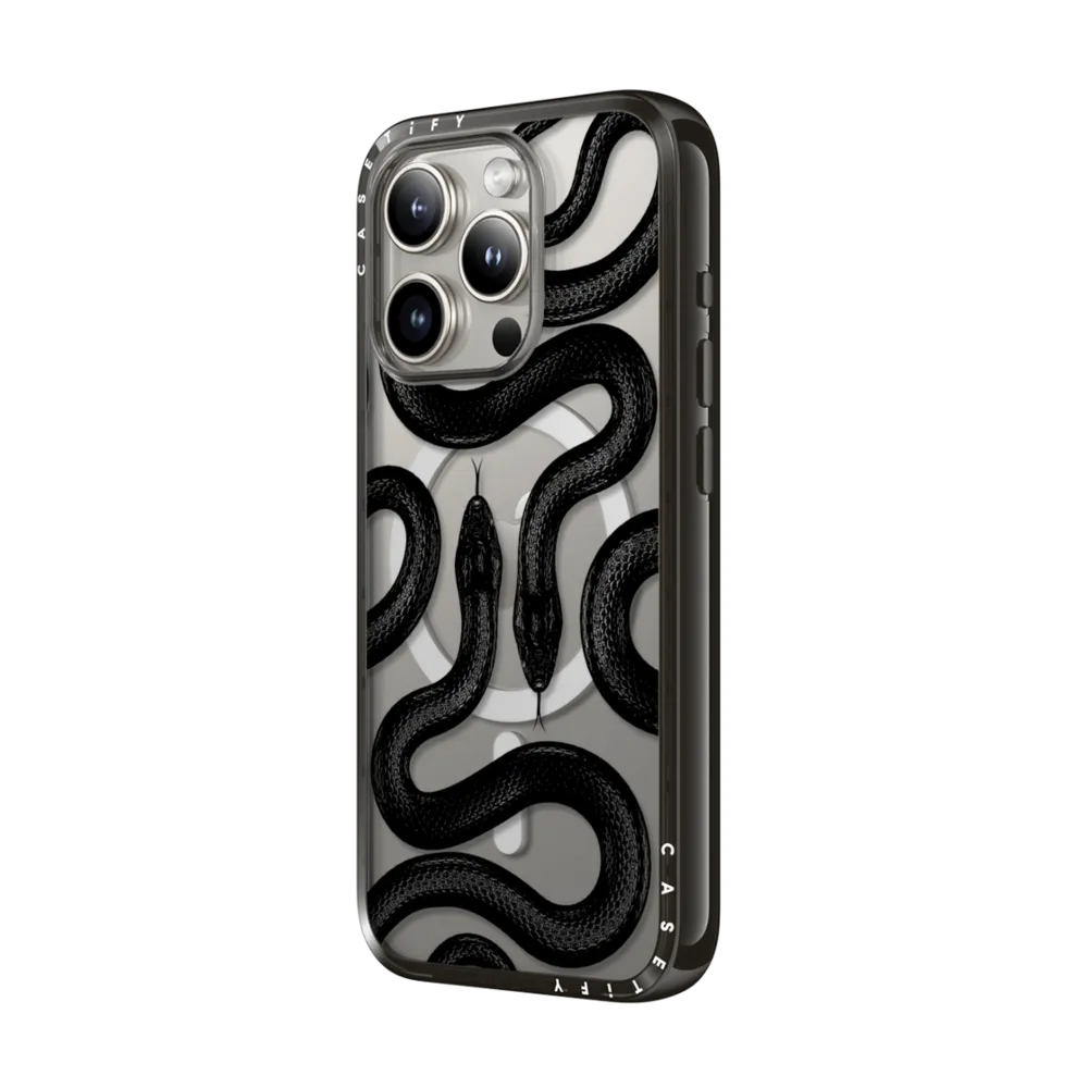 Compact iPhone 15 Pro Case MagSafe Compatible - Black Kingsnake
