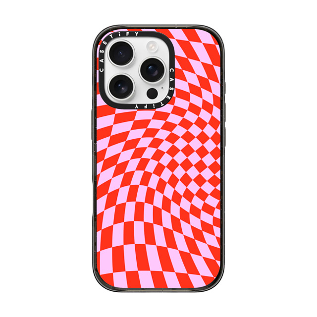 CASETiFY iPhone 16 Pro ケース ブラック インパクトケース MagSafe対応 Checkered,Pattern,Pattern Strawberry Checkers