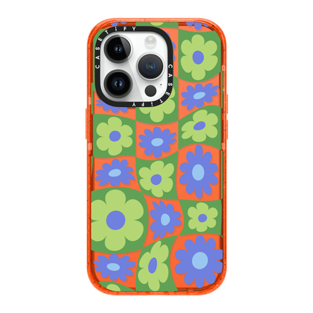 CASETiFY iPhone 14 Pro Case オレンジ Impact Case Maximalism Warped Floral Checker CASETiFY iPhone 14 Pro Case オレンジ Impact Case Maximalism Warped Floral Checker