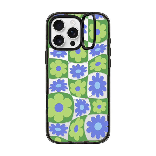 CASETiFY iPhone 16 Pro Max ケース ブラック インパクトリングスタンドケース MagSafe対応 Maximalism Warped Floral Checker