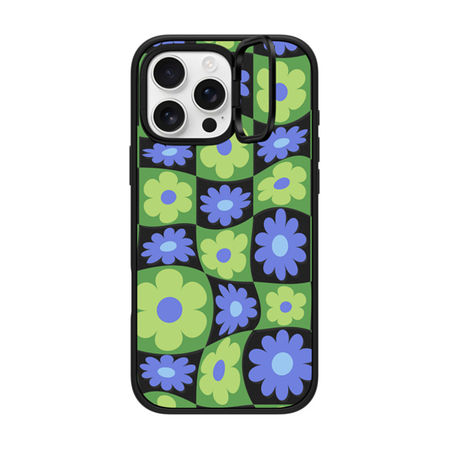 CASETiFY iPhone 16 Pro Max ケース マットブラック インパクトリングスタンドケース MagSafe対応 Maximalism Warped Floral Checker