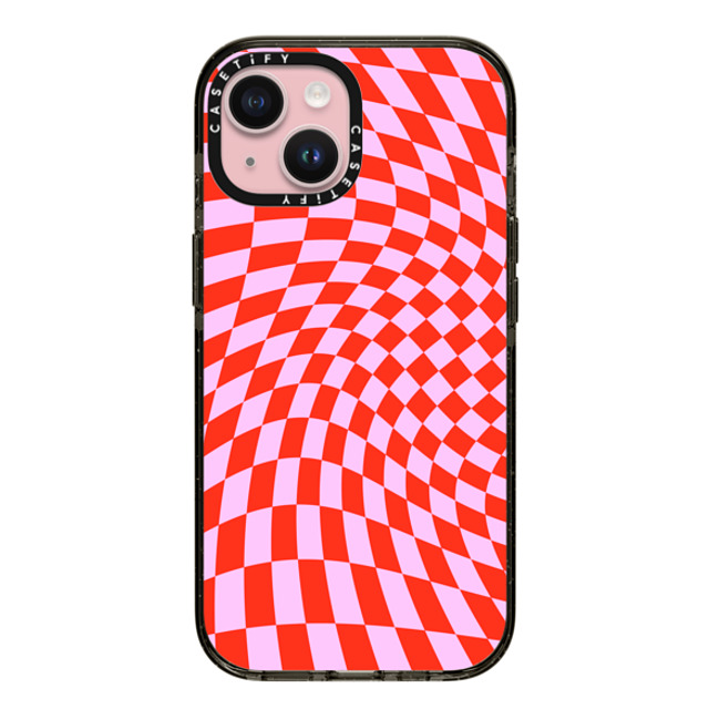 CASETiFY iPhone 15 ケース ブラック インパクトケース Checkered,Pattern,Pattern Strawberry Checkers