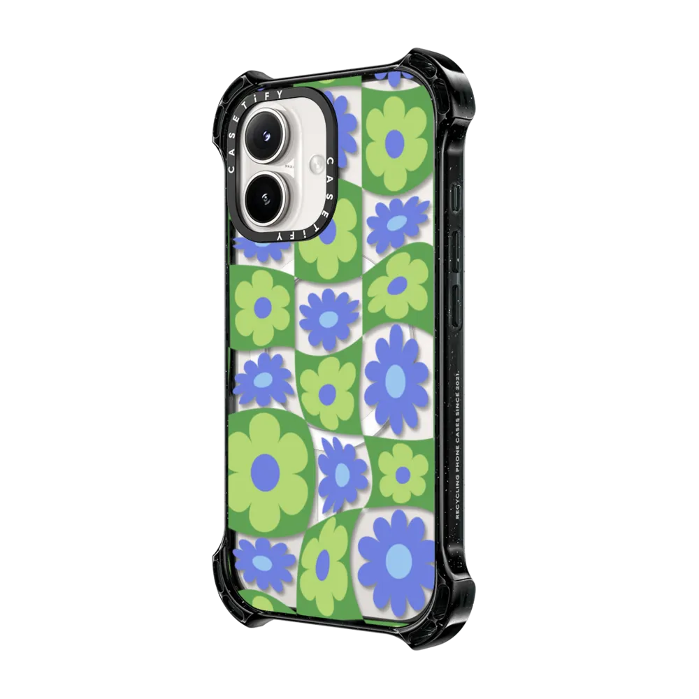 Bounce iPhone 16 Case MagSafe Compatible - Warped Floral Checker