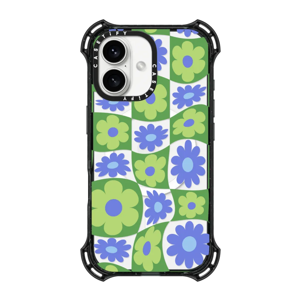 Bounce iPhone 16 Case MagSafe Compatible - Warped Floral Checker