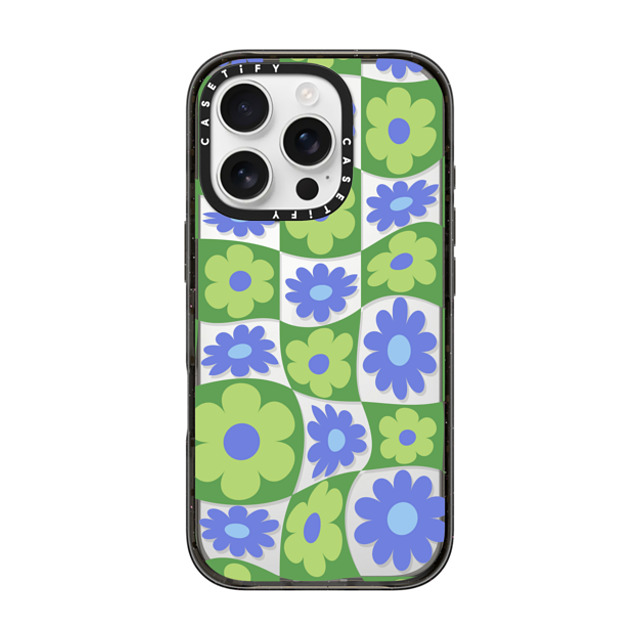 CASETiFY iPhone 16 Pro ケース ブラック インパクトケース Maximalism Warped Floral Checker