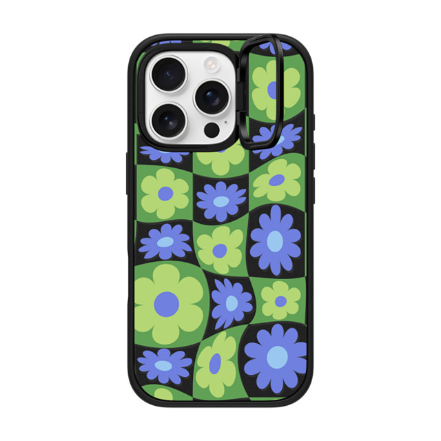 CASETiFY iPhone 16 Pro ケース マットブラック インパクトリングスタンドケース MagSafe対応 Maximalism Warped Floral Checker