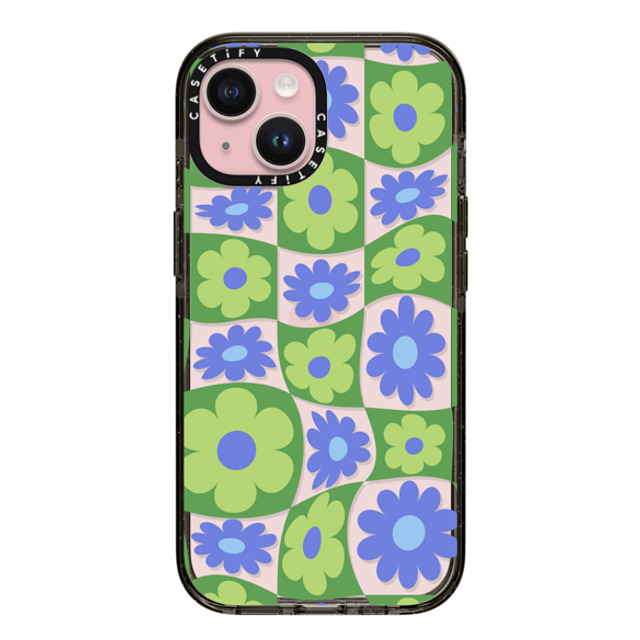 CASETiFY iPhone 15 ケース ブラック インパクトケース Maximalism Warped Floral Checker