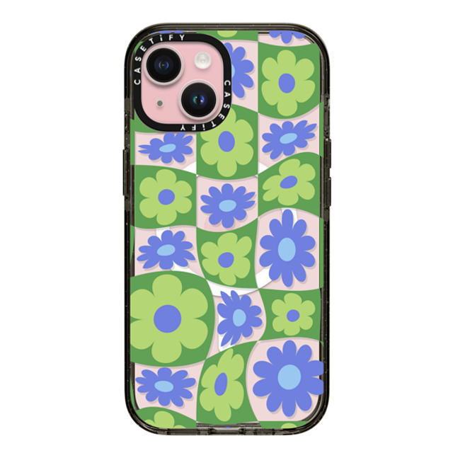 CASETiFY iPhone 15 ケース ブラック インパクトケース MagSafe対応 Maximalism Warped Floral Checker