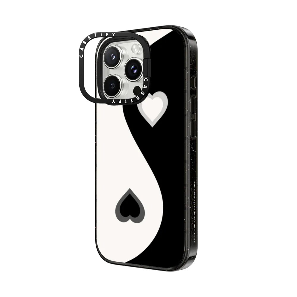 Impact Ring Stand iPhone 16 Pro Max Case MagSafe Compatible - Heart Yin Yang - Black