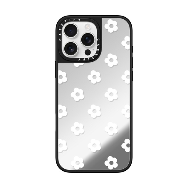 CASETiFY iPhone 16 Pro Max ケース Silver on Black ミラーケース MagSafe対応 フローラル Ditsy Daisies - White