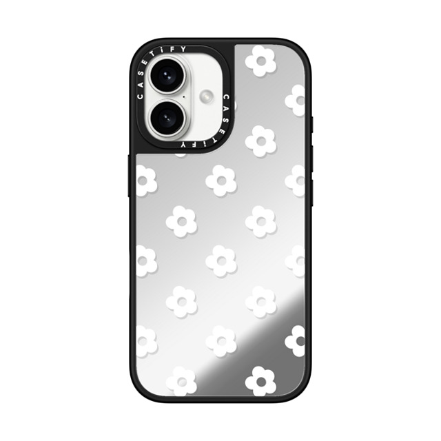 CASETiFY iPhone 16 Case Silver on Black ミラーケース MagSafe対応 フローラル Ditsy Daisies - White CASETiFY iPhone 16 Case Silver on Black ミラーケース MagSafe対応 フローラル Ditsy Daisies - White