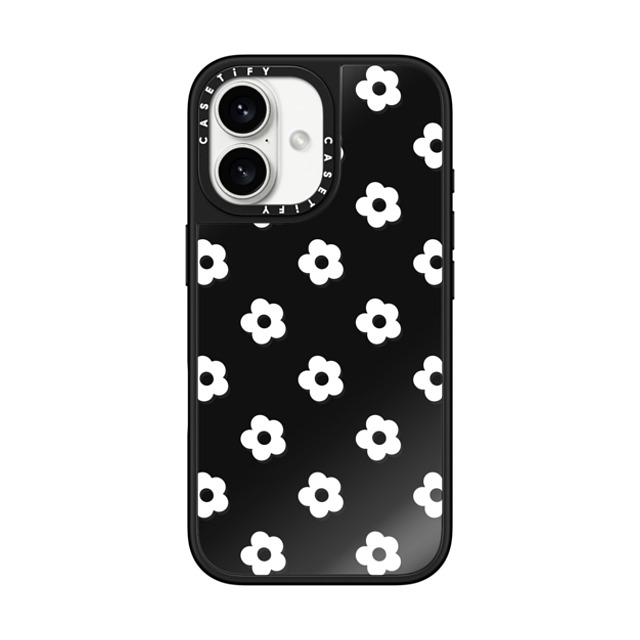CASETiFY iPhone 16 Case Black on Black ミラーケース MagSafe対応 フローラル Ditsy Daisies - White CASETiFY iPhone 16 Case Black on Black ミラーケース MagSafe対応 フローラル Ditsy Daisies - White