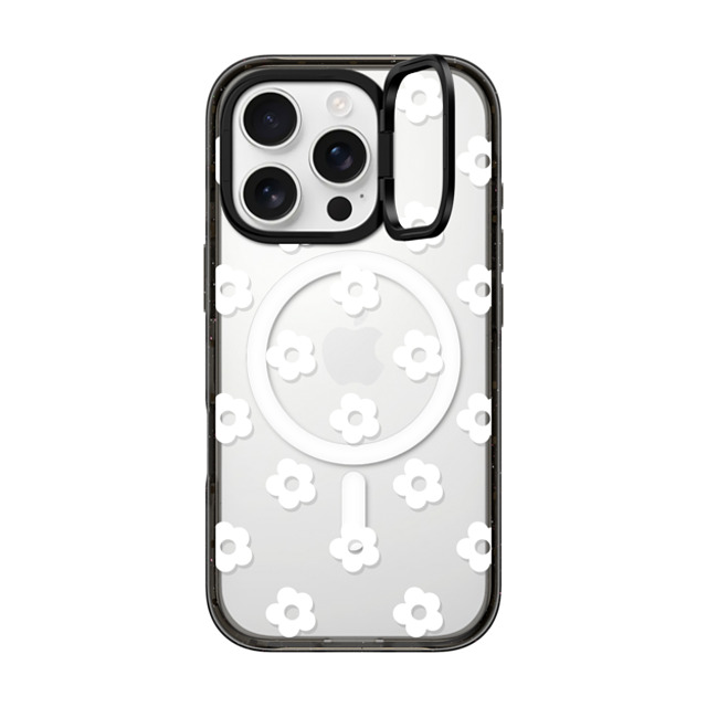 CASETiFY iPhone 16 Pro ケース ブラック インパクトリングスタンドケース MagSafe対応 フローラル Ditsy Daisies - White