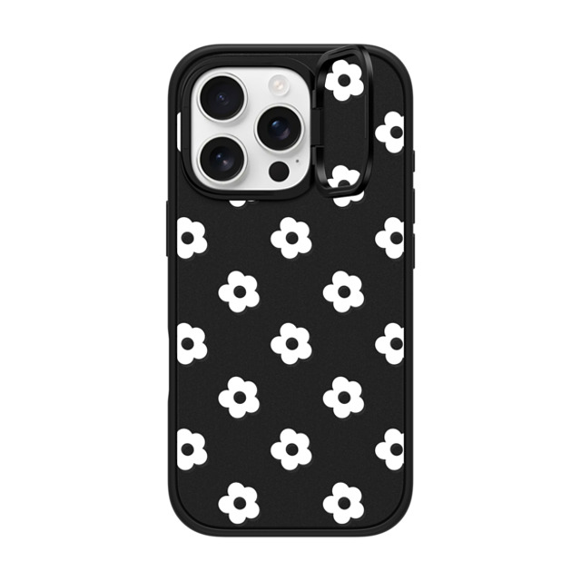 CASETiFY iPhone 16 Pro ケース マットブラック インパクトリングスタンドケース MagSafe対応 フローラル Ditsy Daisies - White