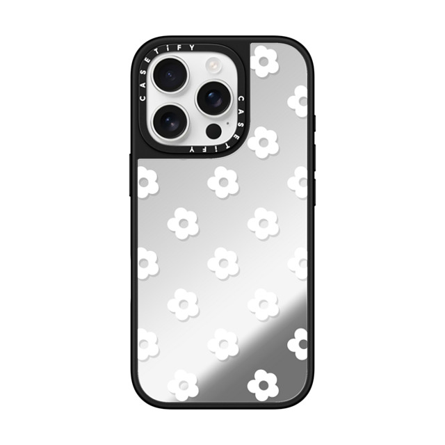 CASETiFY iPhone 16 Pro ケース Silver on Black ミラーケース MagSafe対応 フローラル Ditsy Daisies - White